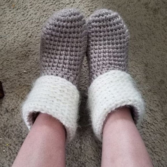 Crochet Slipper Boots with Eco Leather Soles, Women Slippers, Ankle Boots - Picture 2 of 4